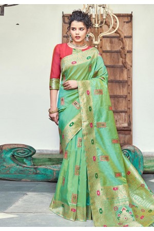 Light green banarasi silk festival wear saree 206