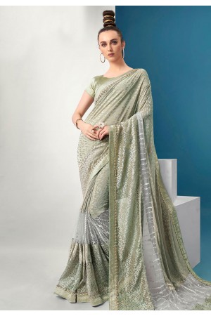 Light green lycra festival wear saree 94600