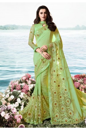 Light green silk festival wear saree 6214