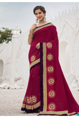 Magenta satin saree with blouse 2604