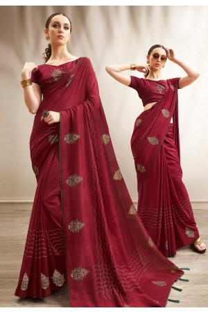 Maroon chanderi silk saree with blouse 94796