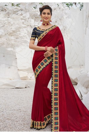 Maroon satin party wear saree 2615