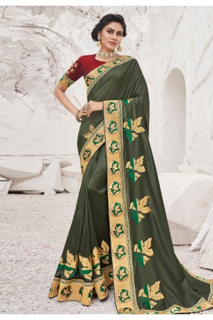 Mehndi satin festival wear saree 2605