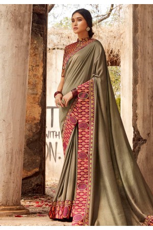 Mehndi silk saree with blouse 94269
