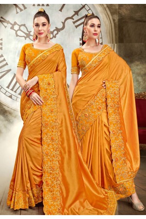 Mustard art silk festival wear saree 64346