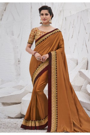 Mustard satin saree with blouse 2607