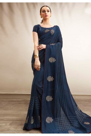 Navy blue chanderi silk saree with blouse 94800