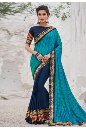 Navy blue satin half n half saree 2603