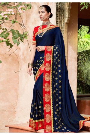 Navy blue silk festival wear saree 1032