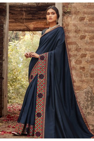 Navy blue silk party wear saree 94265