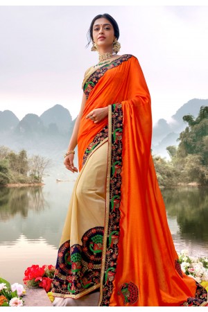 Orange art silk half n half saree 5897