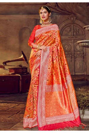 Orange banarasi silk festival wear saree 96663