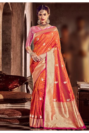 Orange banarasi silk festival wear saree 96665