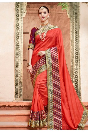 Orange silk saree with blouse 1031