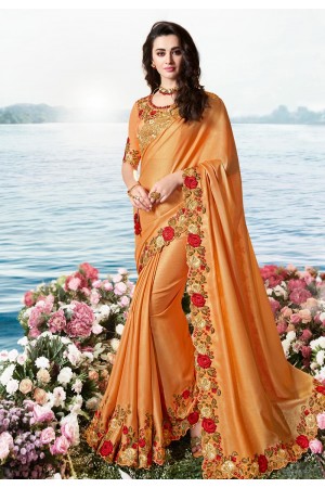 Orange viscose festival wear saree 6209