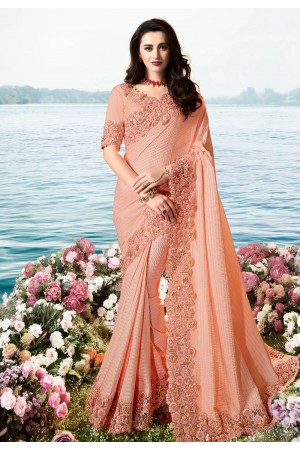 Peach silk saree with blouse 6207