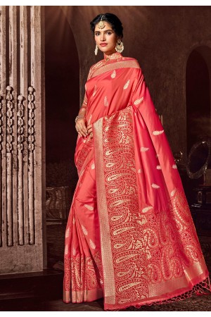 Pink banarasi silk festival wear saree 96661