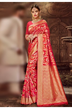 Pink banarasi silk festival wear saree 96673