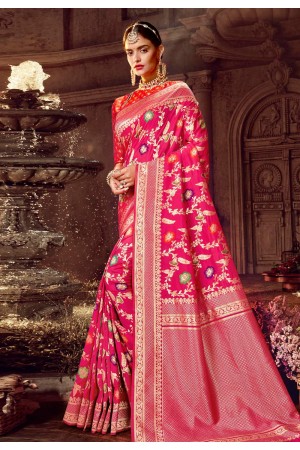 Pink banarasi silk saree with blouse 96656