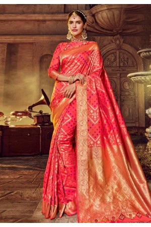 Pink banarasi silk saree with blouse 96666