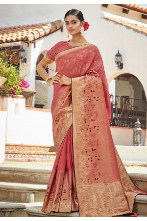 Pink cotton jacquard festival wear saree 95786