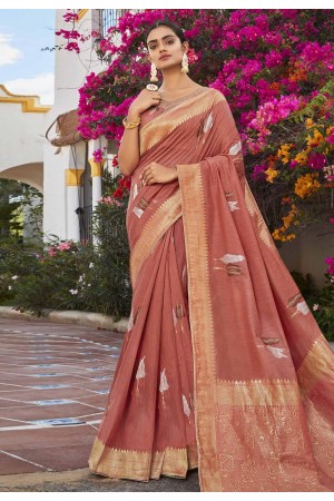 Pink cotton jacquard saree with blouse 95789