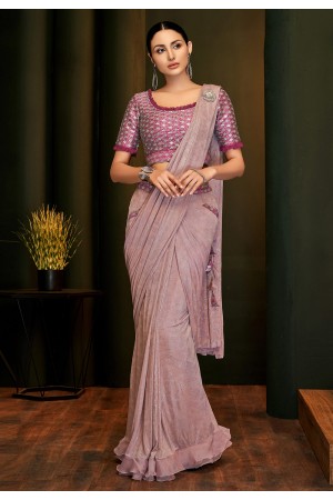 Pink lycra handwork party wear saree 5812