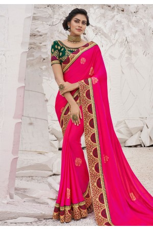 Pink satin festival wear saree 2612