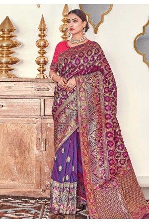 Purple banarasi silk saree with blouse 201