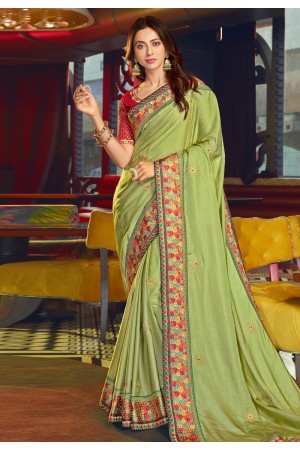 Rakul preet singh light green satin party wear saree 2005