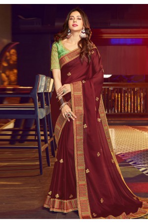 Rakul preet singh maroon satin party wear saree 2011