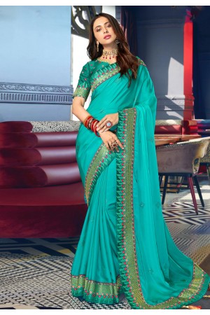Rakul preet singh turquoise satin saree with blouse 2007