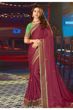 Rakul preet singh wine satin bollywood wear saree 2008