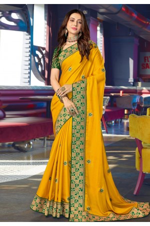 Rakul preet singh yellow satin festival wear saree 2001