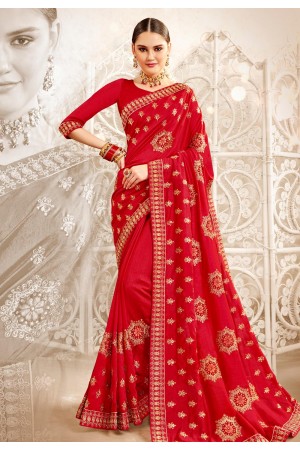 Red silk saree with blouse 2824