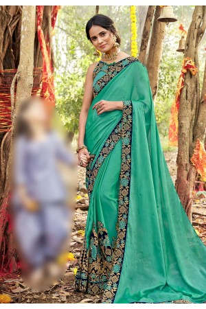 Sea green art silk festival wear saree 5896