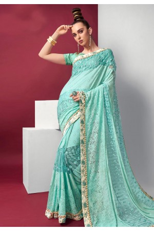 Sea green lycra festival wear saree 94596