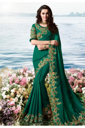 Teal green viscose festival wear saree 6211