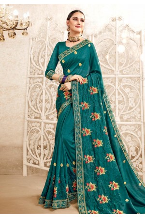 Teal silk festival wear saree 2825