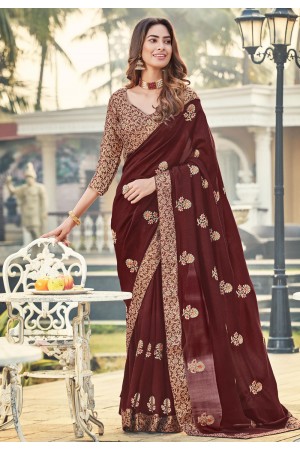 Wine silk festival wear saree 94259