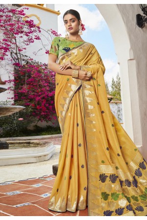 Yellow cotton jacquard festival wear saree 95790