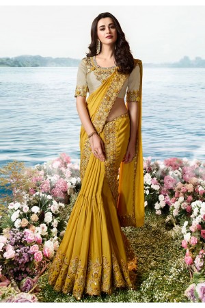 Yellow silk saree with blouse 6205