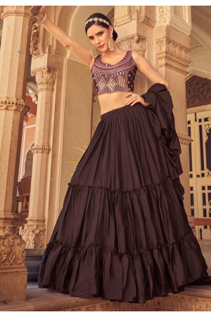 Brown readymade chinon circular lehenga choli 1208