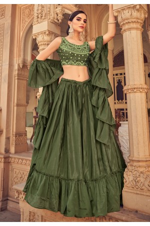 Camo green readymade chinon circular lehenga choli 1202