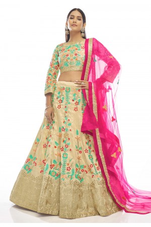 Cream art silk a line lehenga choli 20009