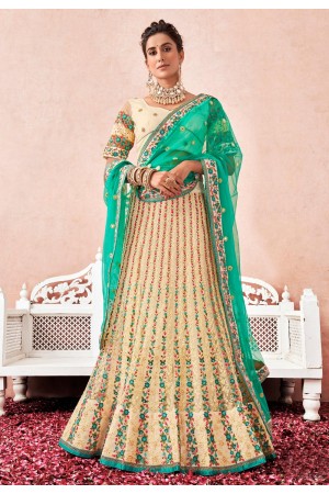 Cream net a line lehenga choli 1006