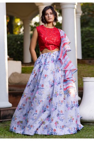 Light blue organza floral lehenga choli 2408