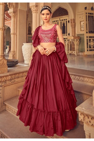 Maroon readymade chinon circular lehenga choli 1201