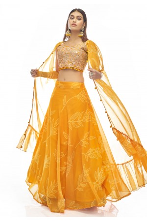 Mustard organza a line lehenga choli 20004