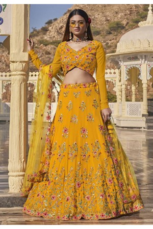 Mustard readymade georgette a line lehenga choli 2413